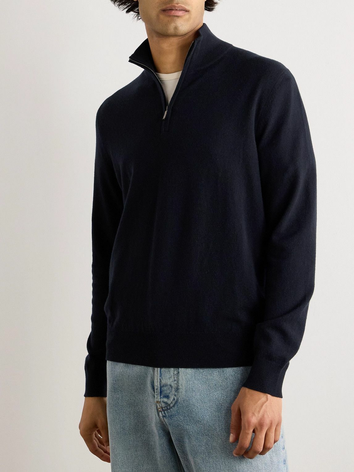 Loro Piana - Slim-Fit Baby Cashmere Half-Zip Sweater - Blue Loro Piana - Slim-Fit Baby Cashmere Half-Zip Sweater - Blue