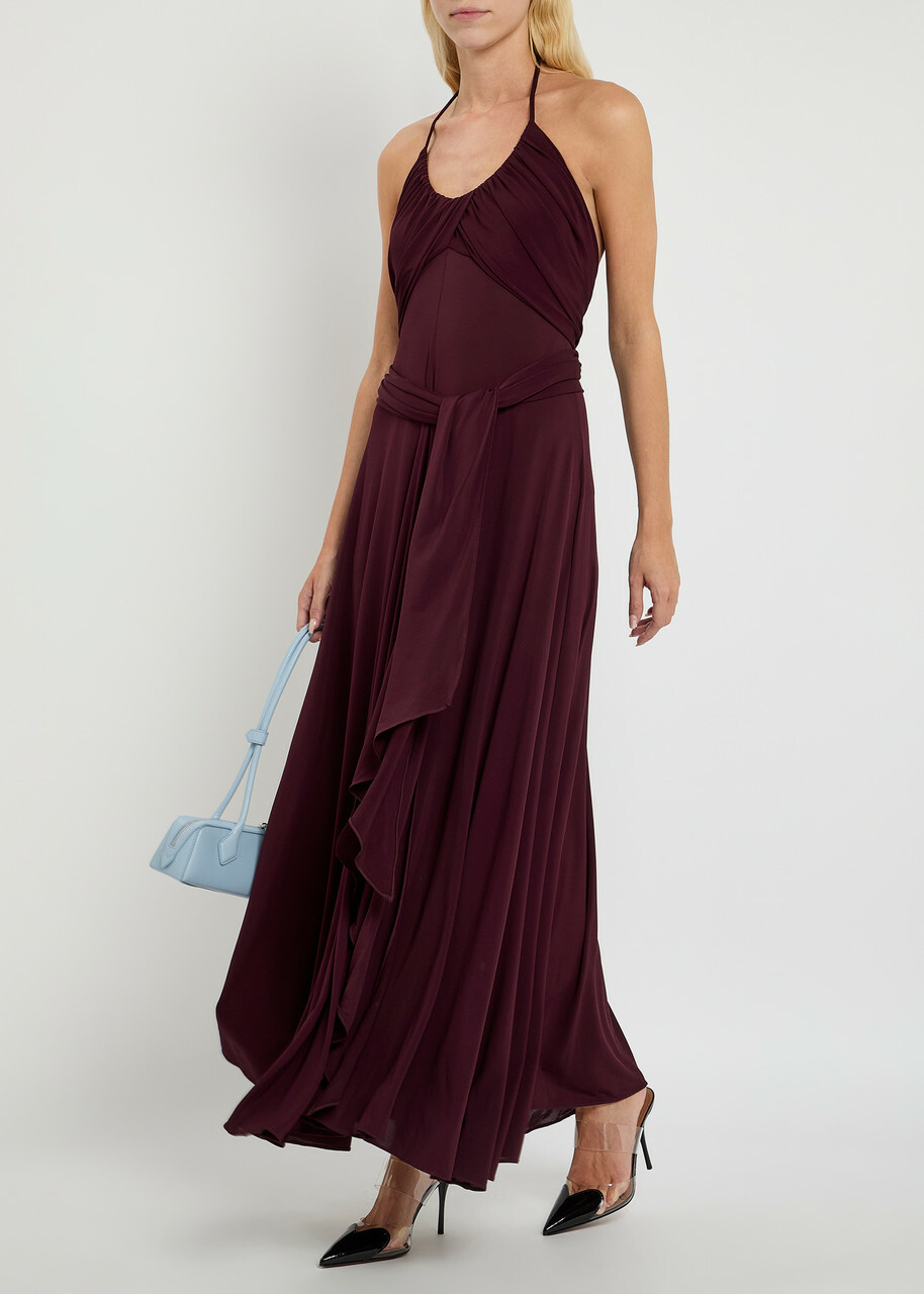 chinese dress ladies LONG BORDEAUX DRESS WITH CAPE