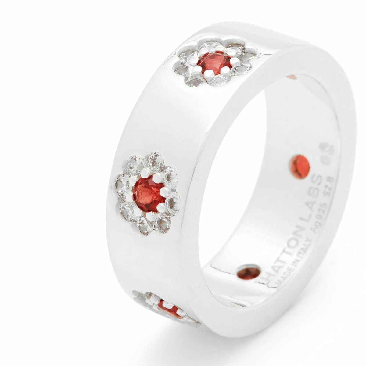 Hatton Labs Men's Daisy Ring in Silver/Red