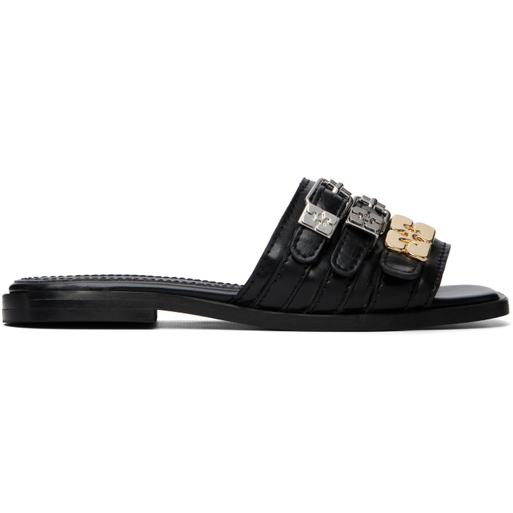 Photo: GANNI Black Sue Triple Flat Sandals