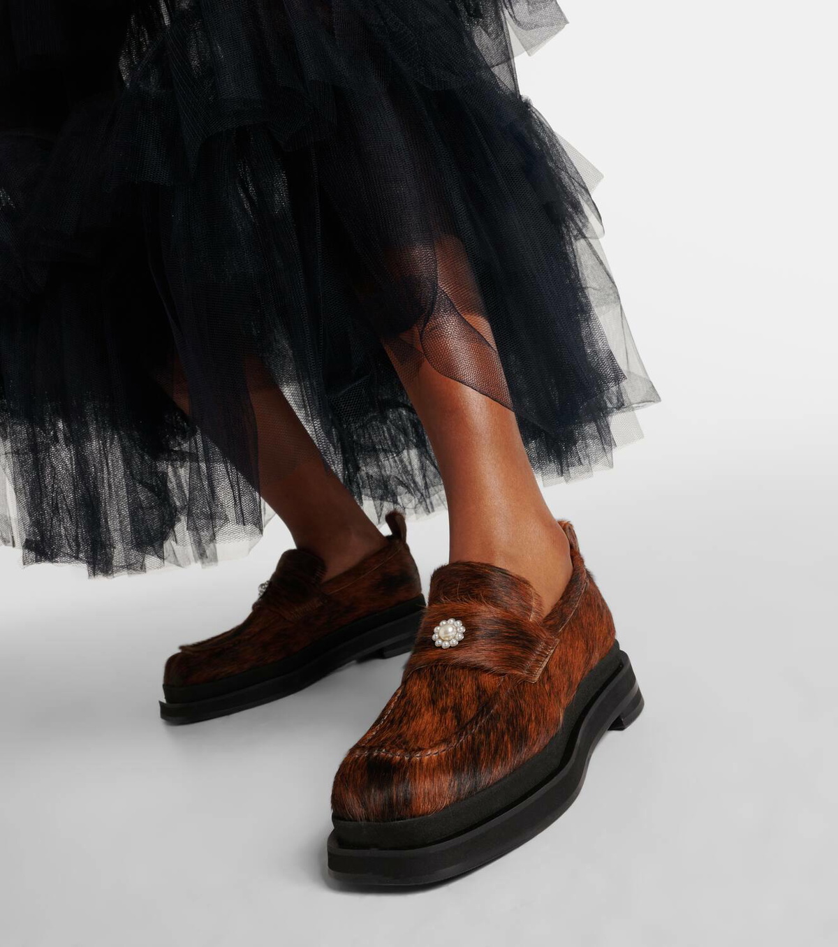 Simone Rocha Heart Toe calf hair platform loafers