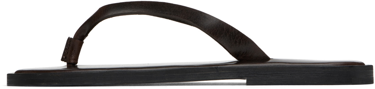 AURALEE Brown Leather Tong Flip-Flops