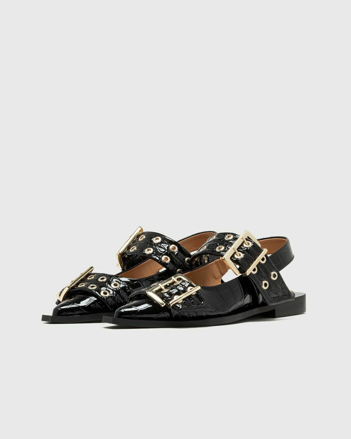 Ganni Feminine Buckle Ballerina Patent Croco Black Casual