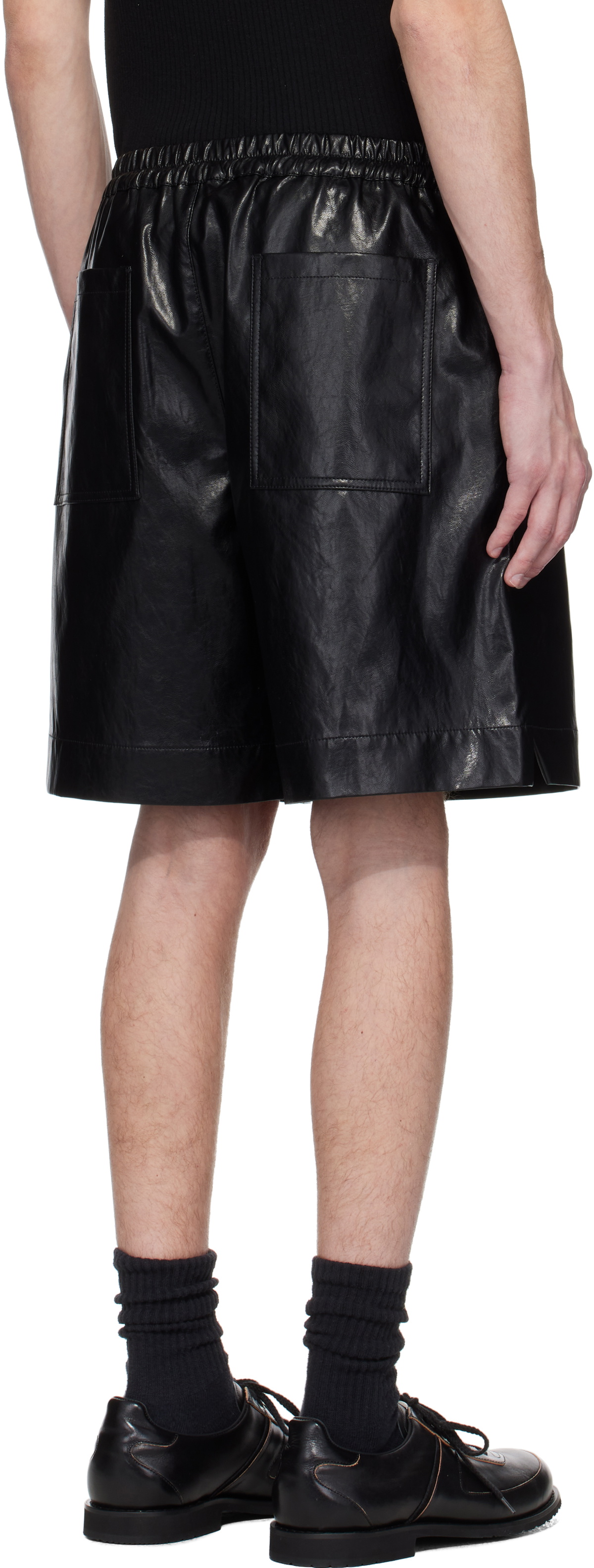 Karmuel Young Black Alt-Leather Square Shorts
