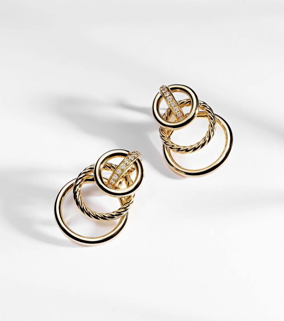 David Yurman DY Mercer® Triple 18kt gold earrings with diamonds