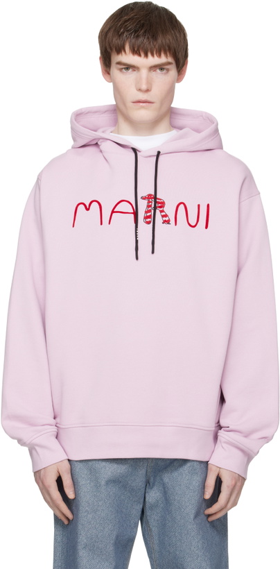 Photo: Marni Pink Flocked Marni Animal Alphabet Logo Hoodie