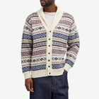Jamieson's of Shetland Men's Fair Isle Shawl Collar Cardigan in Ecru