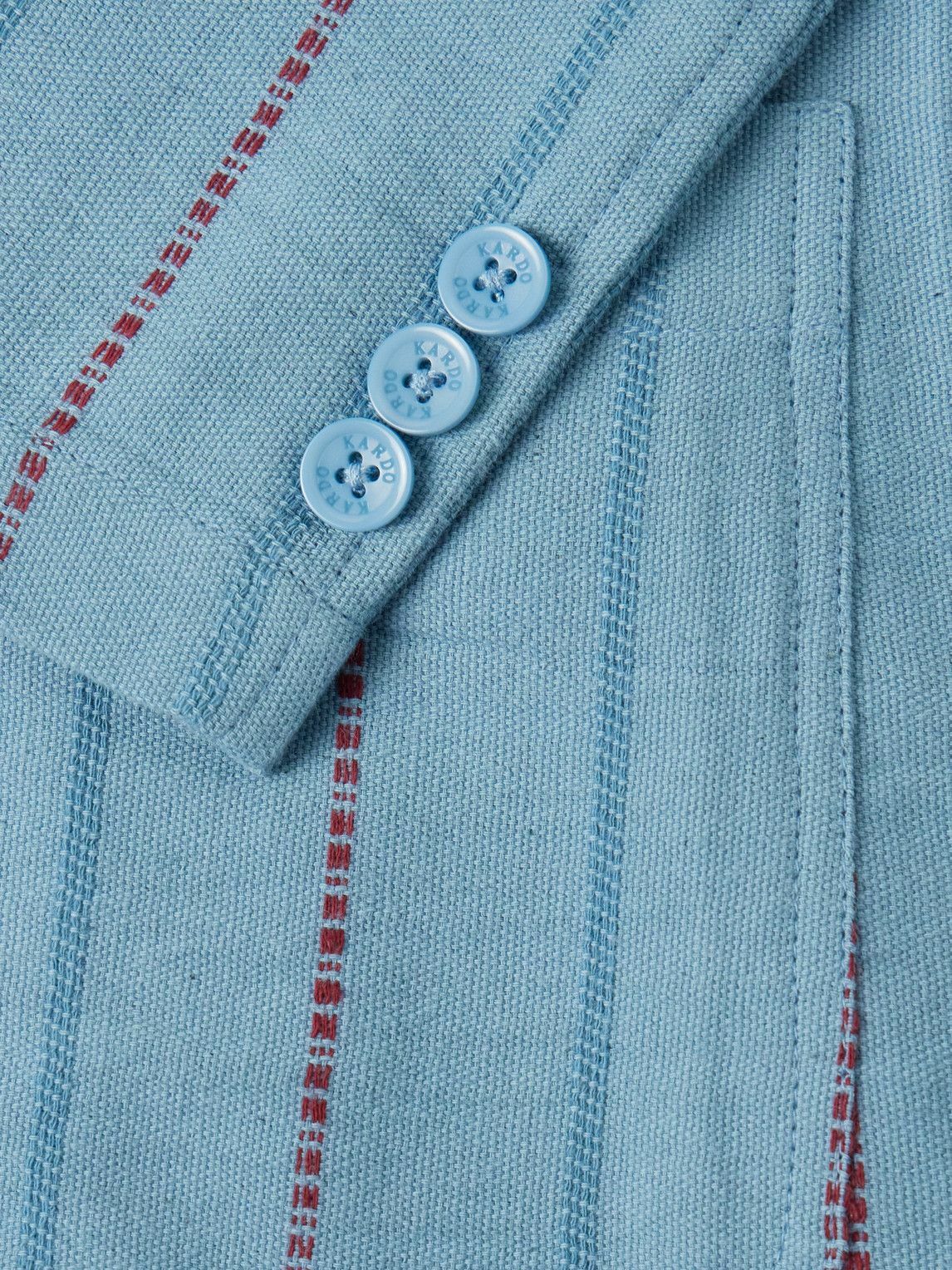Kardo - Unstructured Striped Cotton-Canvas Suit Jacket - Blue