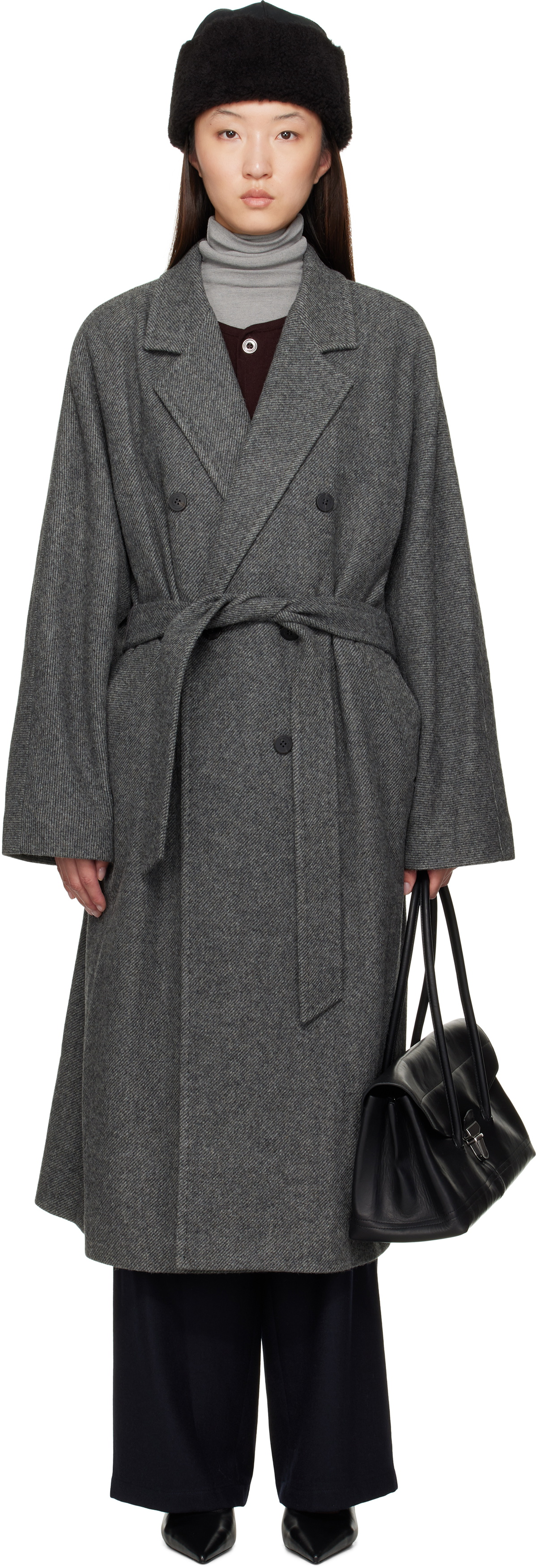 LE17SEPTEMBRE Gray Double-Breasted Belted Coat