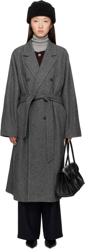 Photo: LE17SEPTEMBRE Gray Double-Breasted Belted Coat