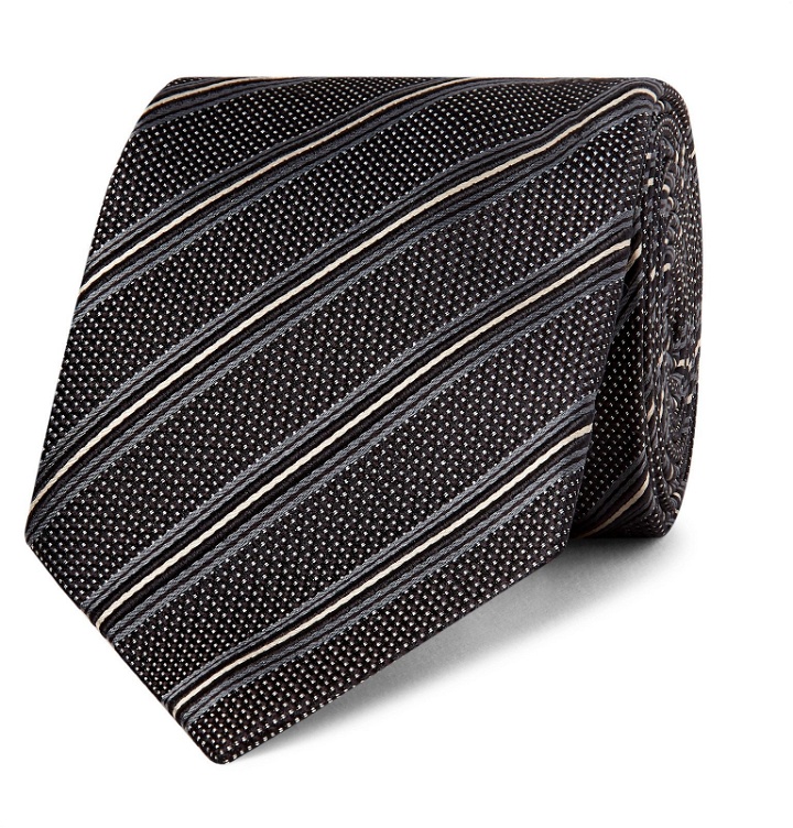 Photo: Giorgio Armani - 8cm Striped Silk-Jacquard Tie - Black