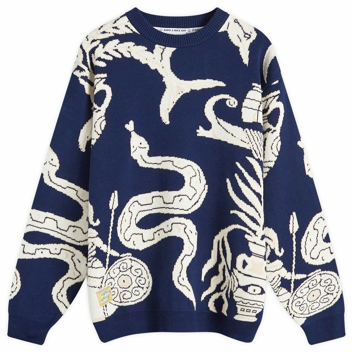 Percival Men's Grecian Freize Crew Neck Sweater in Navy
