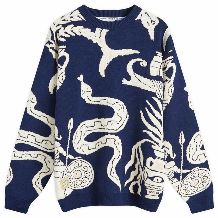 Photo: Percival Men's Grecian Freize Crew Neck Sweater in Navy