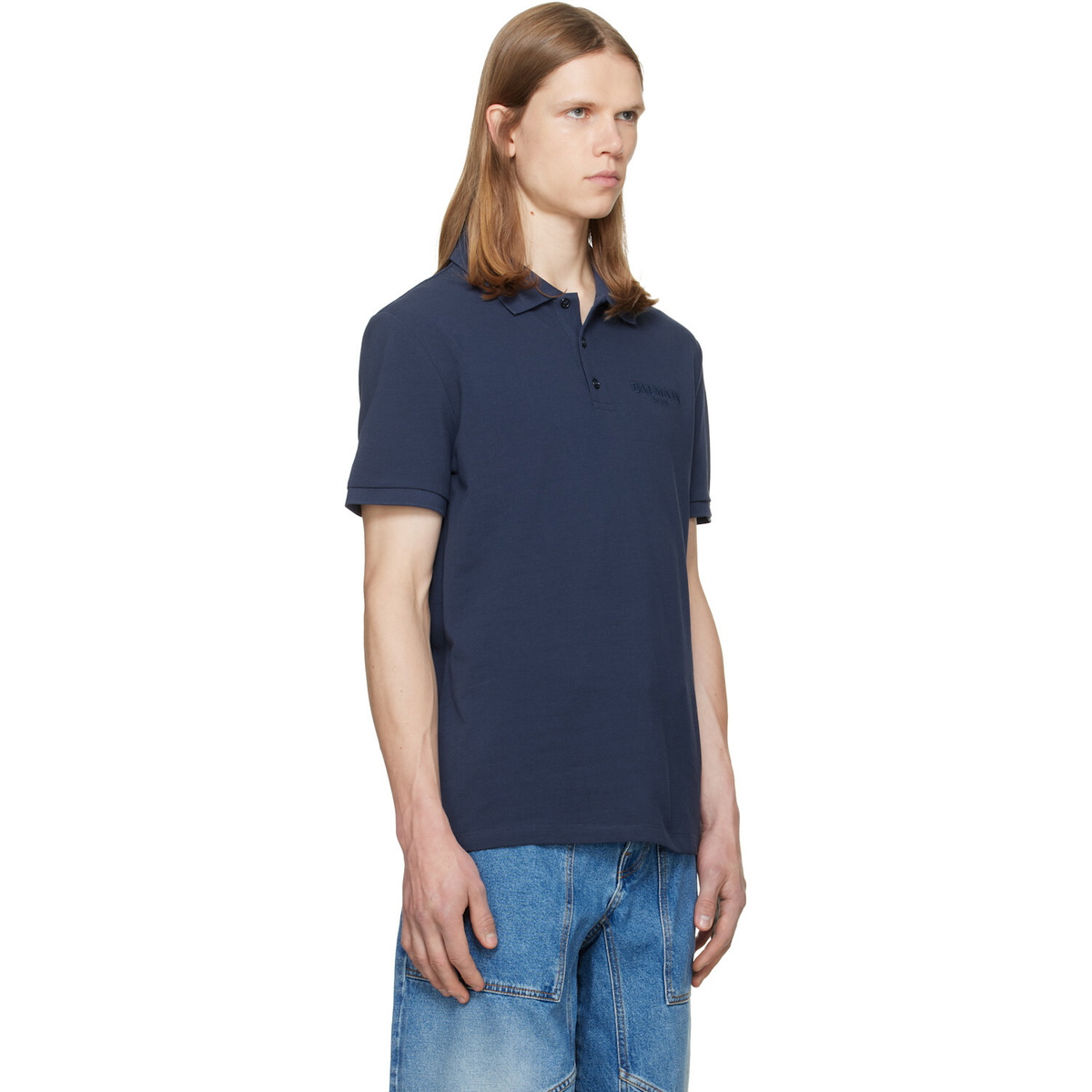 BALMAIN Blue Small Vintage Embroidered Polo