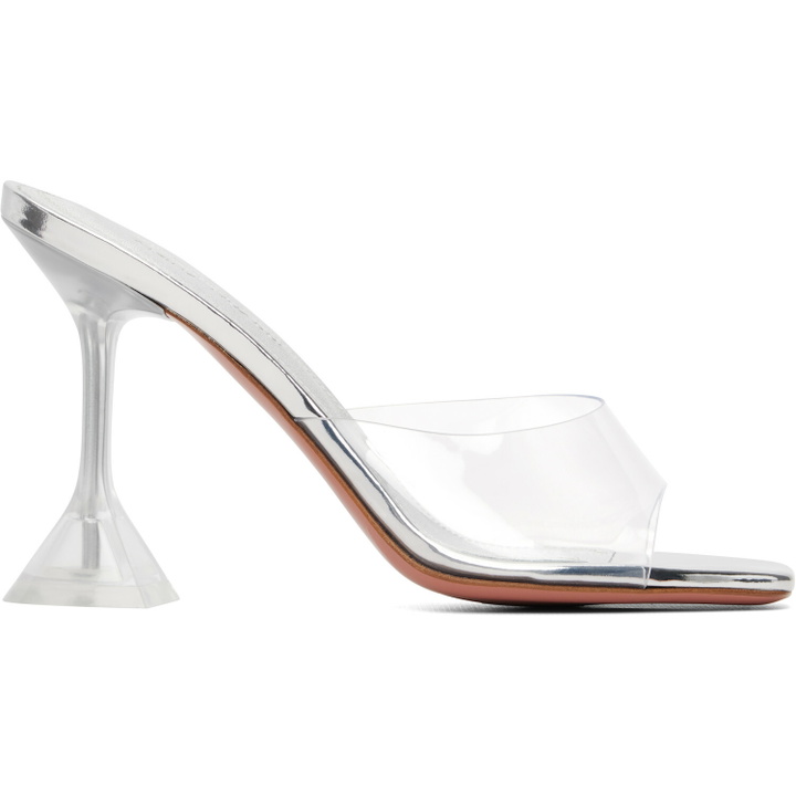 Photo: Amina Muaddi Silver Lupita Glass Slipper 95 Heeled Sandals