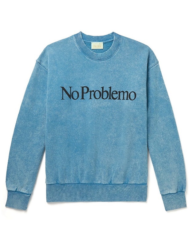 Photo: Aries - No Problemo Acid-Washed Cotton-Jersey Sweatshirt - Blue
