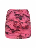 BLUMARINE - Rose Printed Draped Jersey Mini Skirt