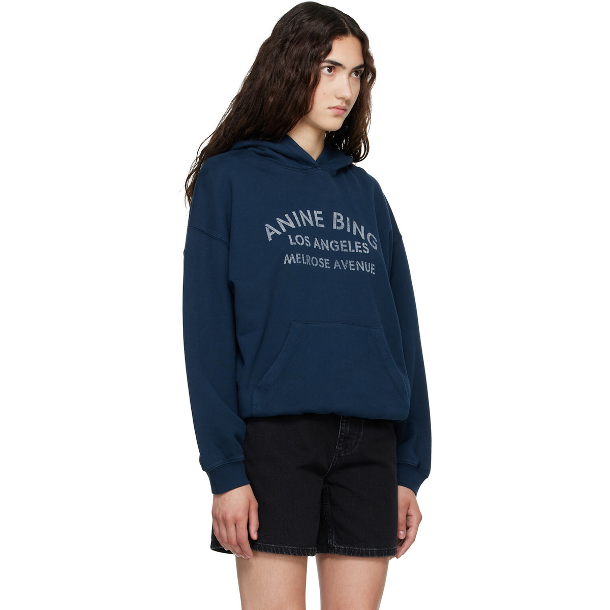 ANINE BING Navy Harvey 'Melrose' Stencil Hoodie