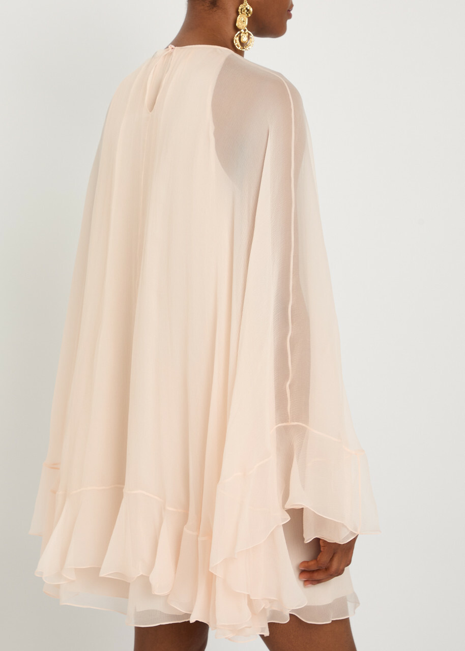 Chloe Ruffled Cape-effect Silk Mini Dress Light Pink