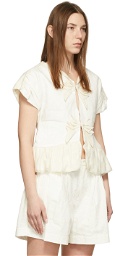 Renli Su Off-White Cap Sleeve Bow Blouse