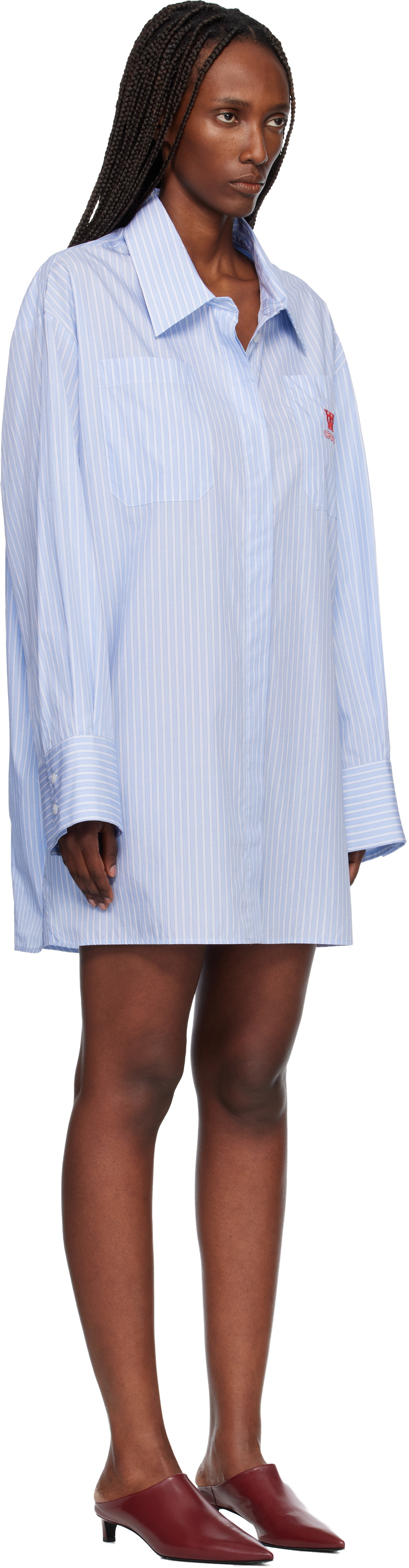 Off-White Blue Striped Poplin Shirt Minidress