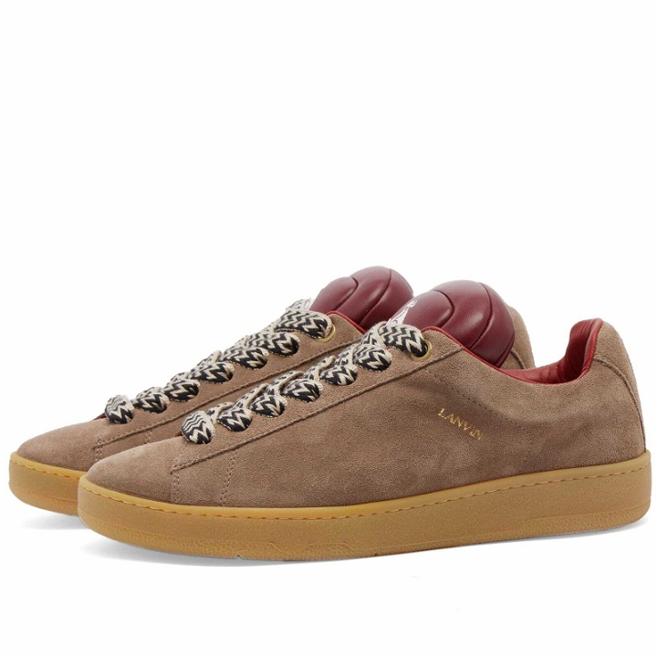 Photo: Lanvin Men's x Future Padded Curb Lite Sneakers in Taupe/Red