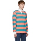 Billionaire Boys Club Pink and Blue Striped Rugby Long Sleeve Polo