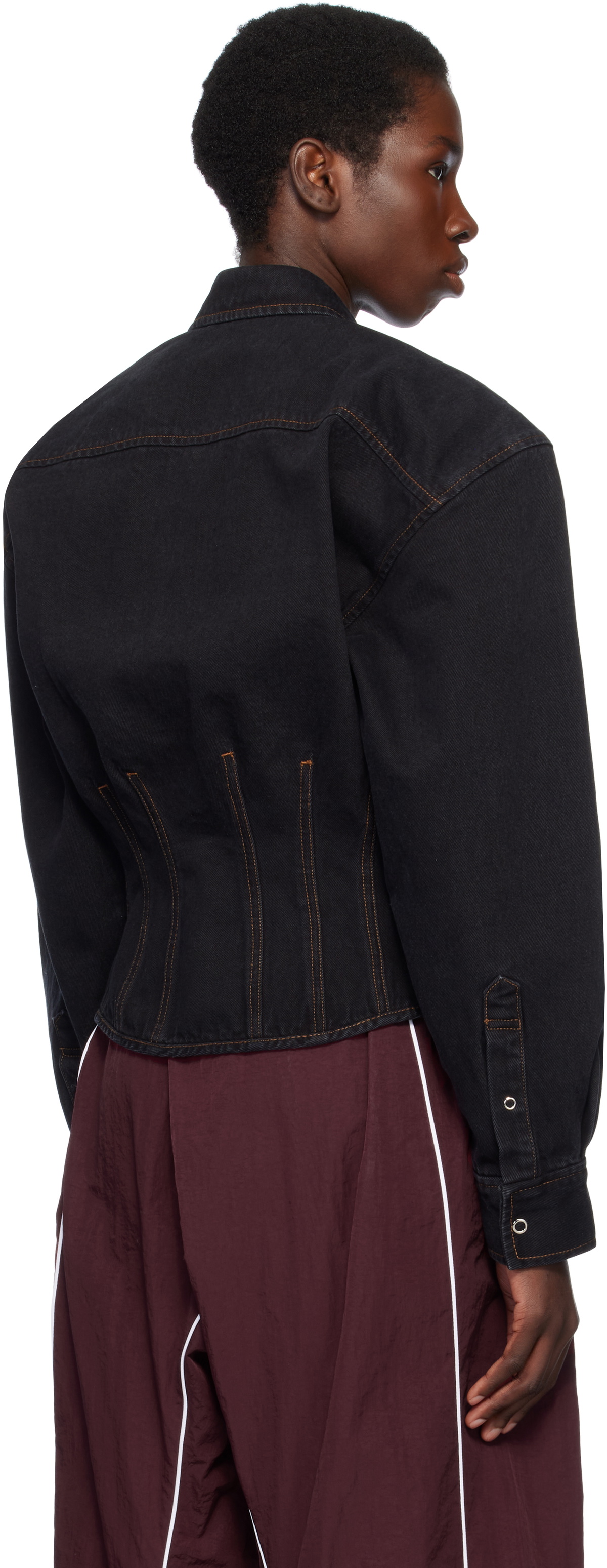 Pushbutton Black Bustier Denim Shirt