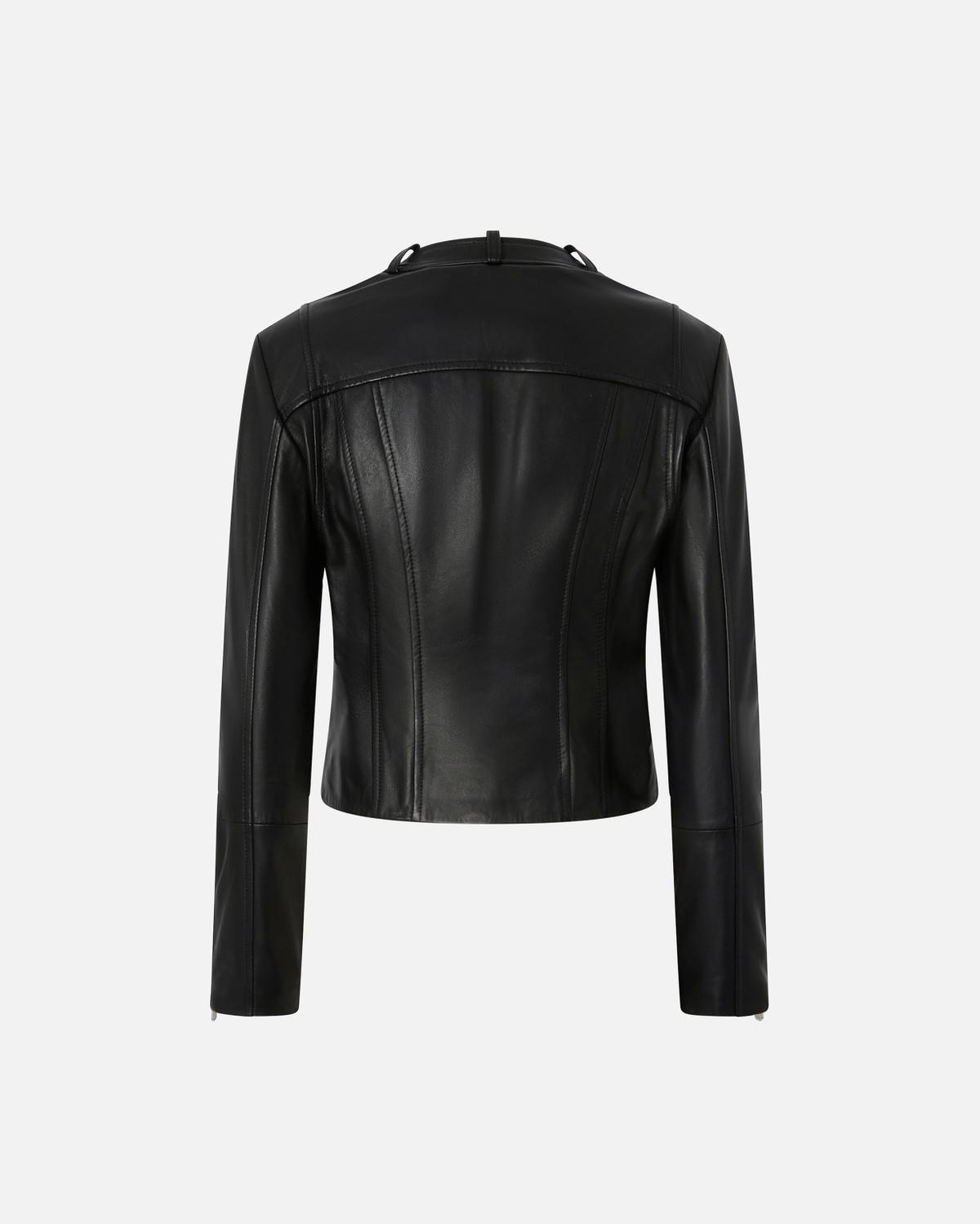 Pinko Nappa Leather Biker Jacket With Vertical Stitching Limo Black