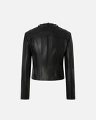Pinko Nappa Leather Biker Jacket With Vertical Stitching Limo Black