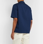 Albam - Camp-Collar Cotton-Blend Seersucker Shirt - Navy