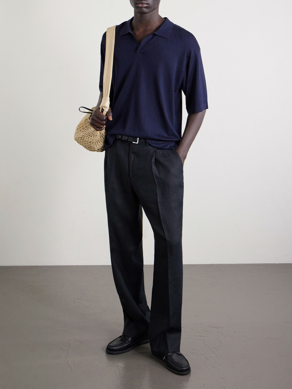 Officine Générale - Pele Jacquard-Knit Lyocell and Wool-Blend Polo Shirt - Blue