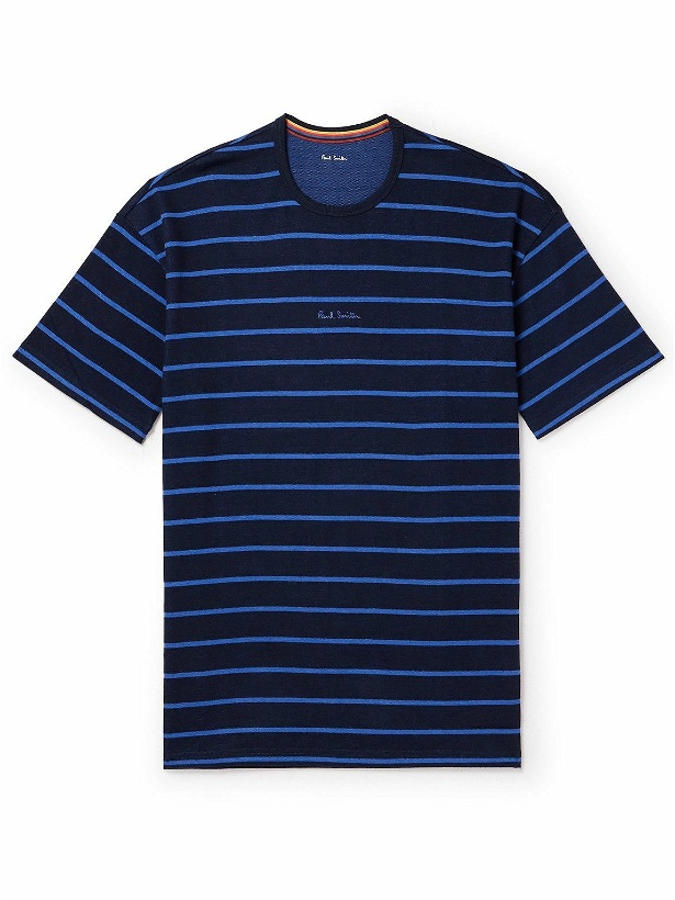 Photo: Paul Smith - Logo-Embroidered Striped Cotton and Modal-Blend Jersey Pyjama T-Shirt - Blue