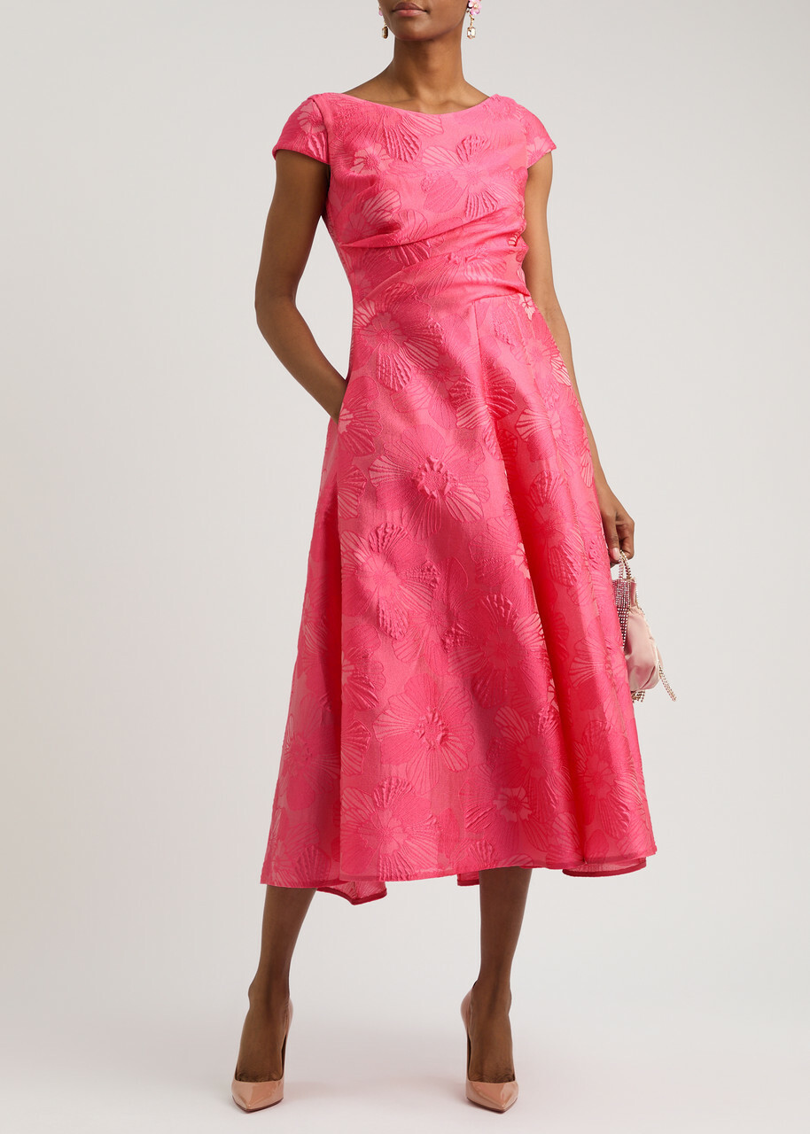 Talbot Runhof Floral-jacquard Midi Dress Pink
