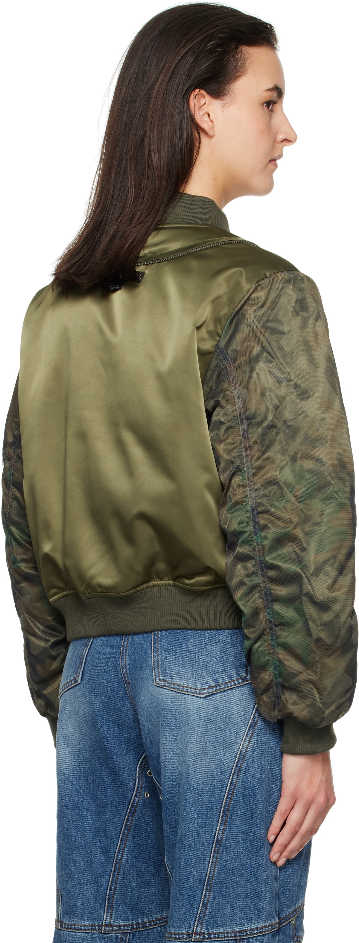 Andersson Bell Khaki Mesh Sleeve Bomber Jacket