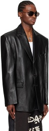 LU'U DAN Black Oversized Tailored Leather Jacket