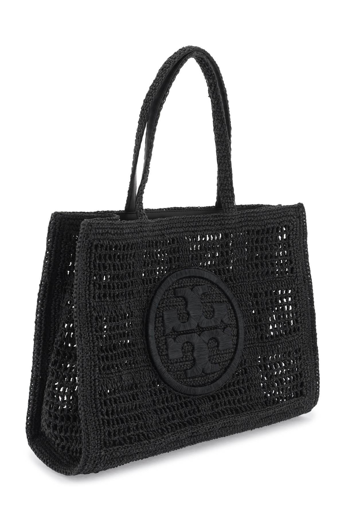 TORY BURCH ella crochet raffia tote bag in Black Tory Burch