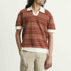 Drôle de Monsieur Men's Knitted Mesh Polo Shirt in Dark Red