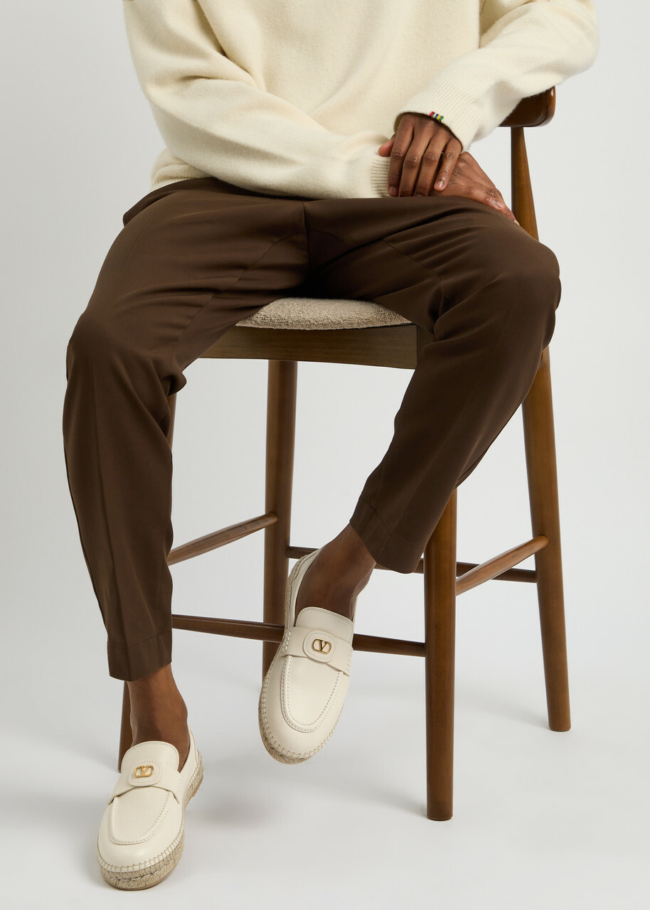 Valentino Garavani Palm Avenue Leather Espadrille Loafers Cream