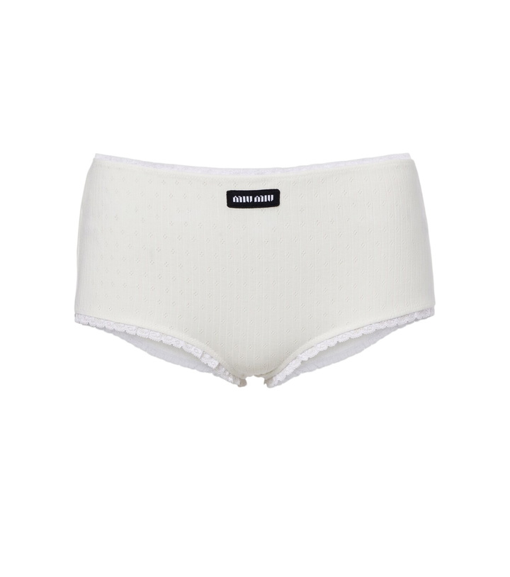 Photo: Miu Miu Pointelle cotton micro shorts