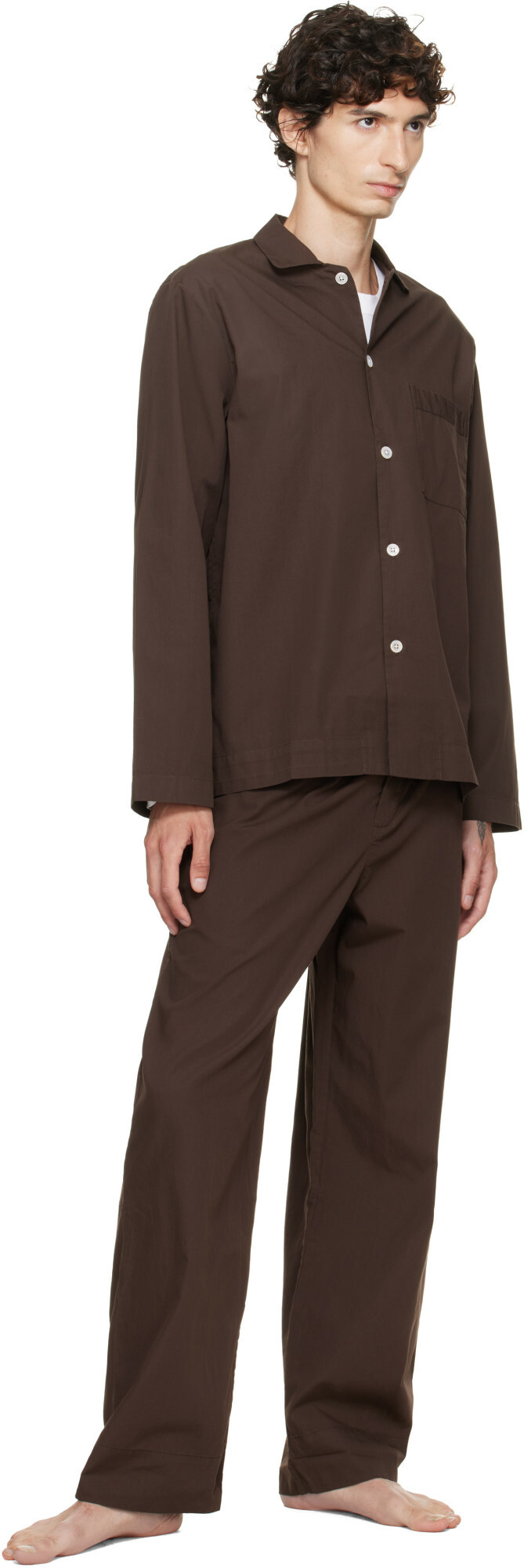 Tekla Brown Poplin Pyjama Pants