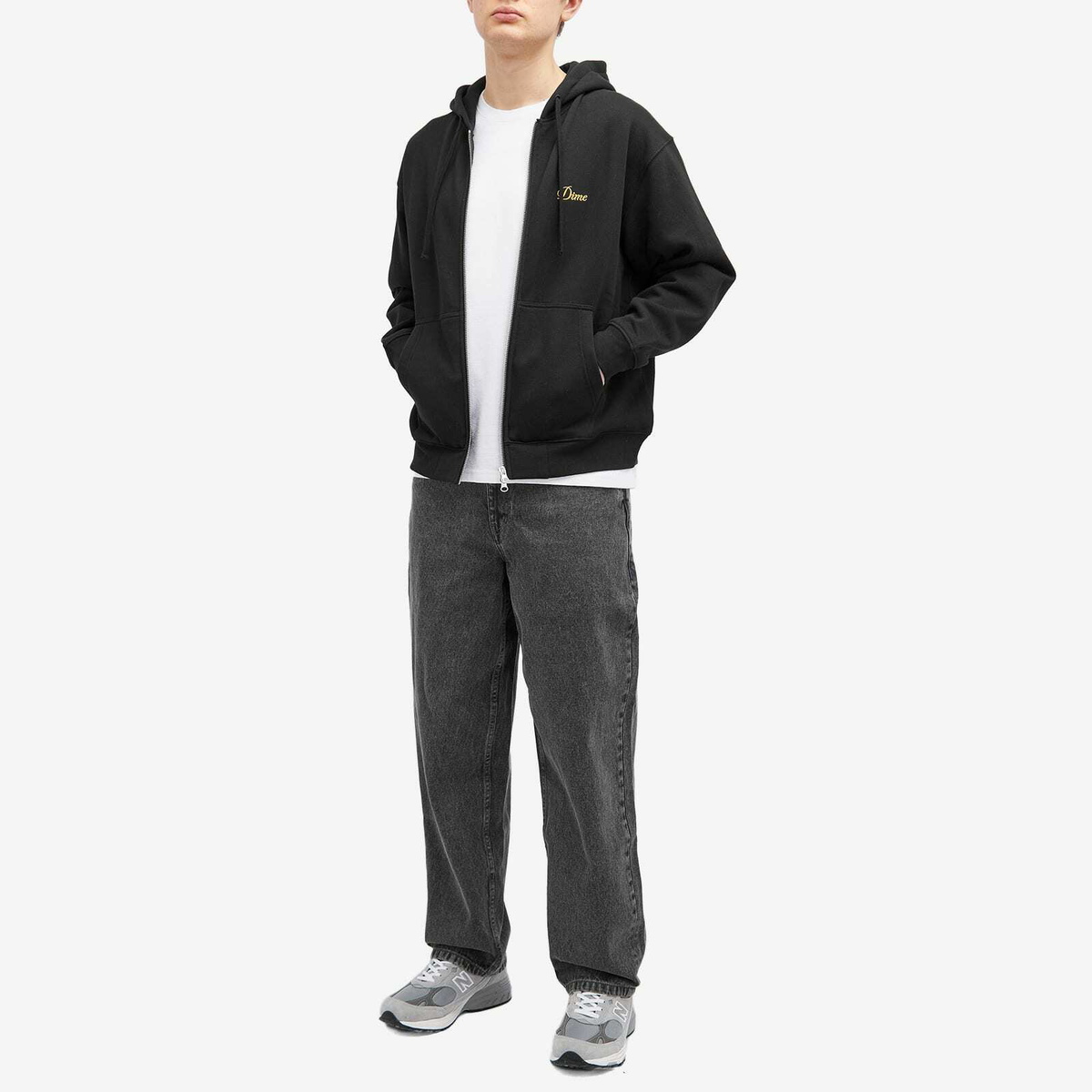 Dime Men's Cursive Small Logo Zip-Hoodie in Black Dime