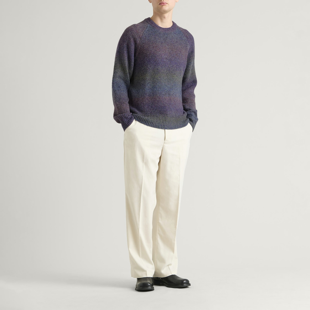 Les Deux Men's Gradient Round Neck Jumper in Spiced Plum Purple