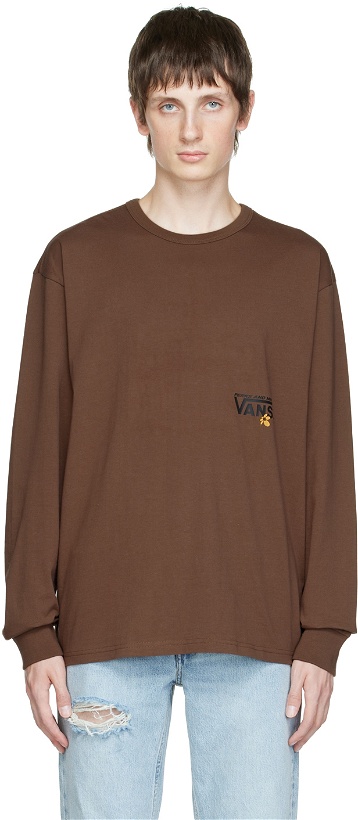 Photo: Vans Brown P.A.M Spiral Checker Reversible Long Sleeve T-Shirt