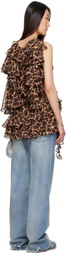 Collina Strada Brown & Black Silk Ruffle Minidress