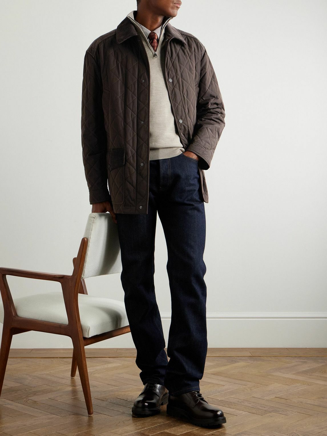 Purdey - Winchester Corduroy and Knit-Trimmed Quilted Padded Shell Jacket - Brown