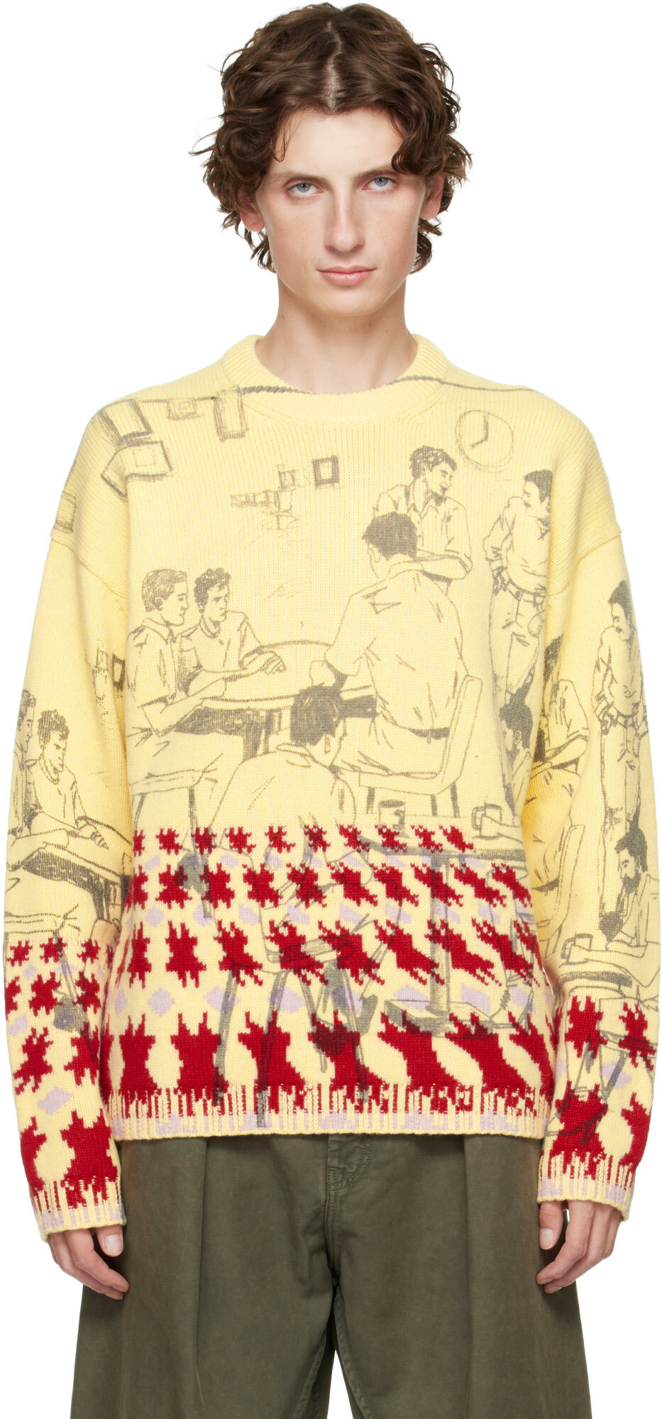 JW Anderson Yellow Print Jacquard Sweater