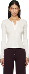 LESET White Pointelle Long Sleeve Henley