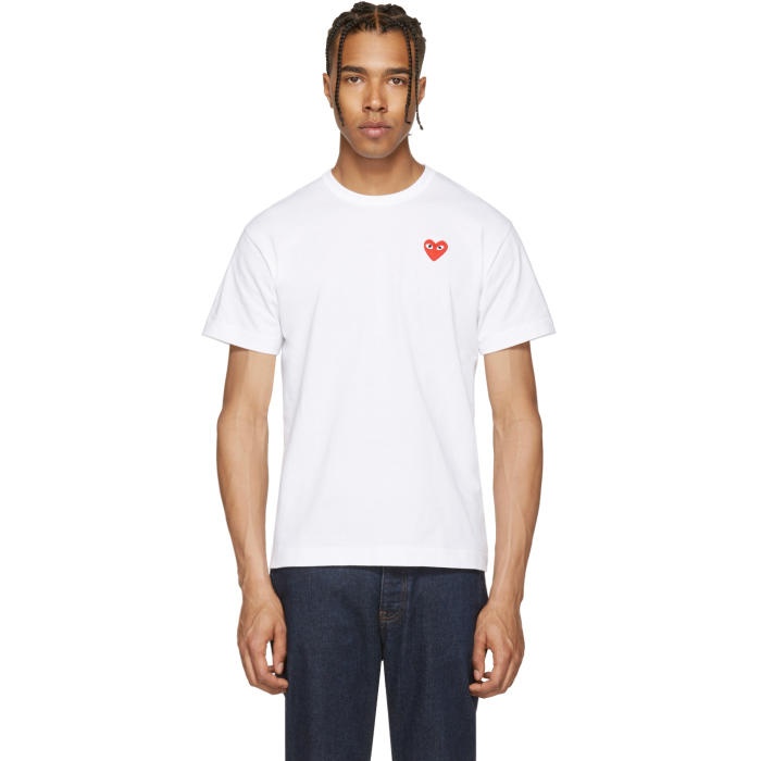 Photo: Comme des GarÃ§ons Play White and Red Heart Patch T-Shirt