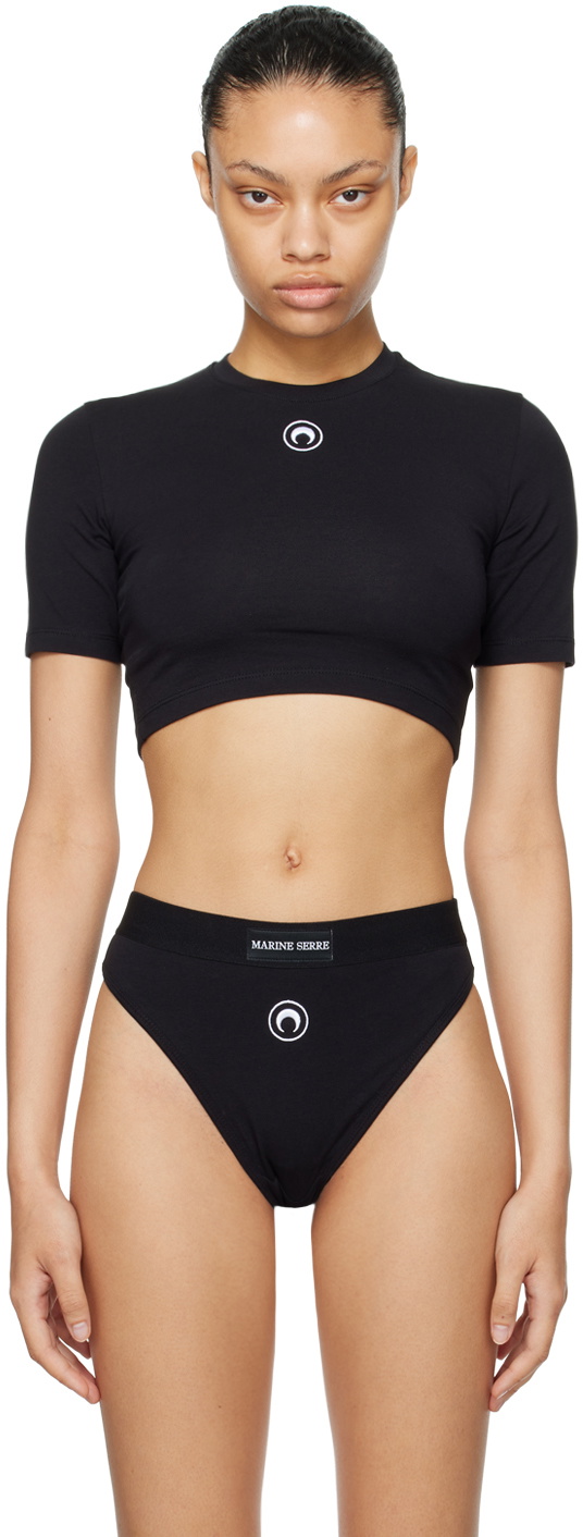 MARINE SERRE ブラック カットアウトTシャツ Marine Serre Black Cropped T-Shirt Marine Serre